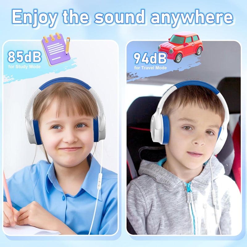 ADOOPE Kids Headphones with Cord-3.5mm Jack 85/94dB Safe Volume Control Built-in Microphone On-Ear Headphones for Kids/Teens/School/Travel/3.5mm Devices(White) - Image 5